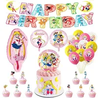 New Sailored Moon Birthday Party Decoration Set Cake Topper Latex Balloons Banner Princess Girl Party Supplies Decoration Ballon