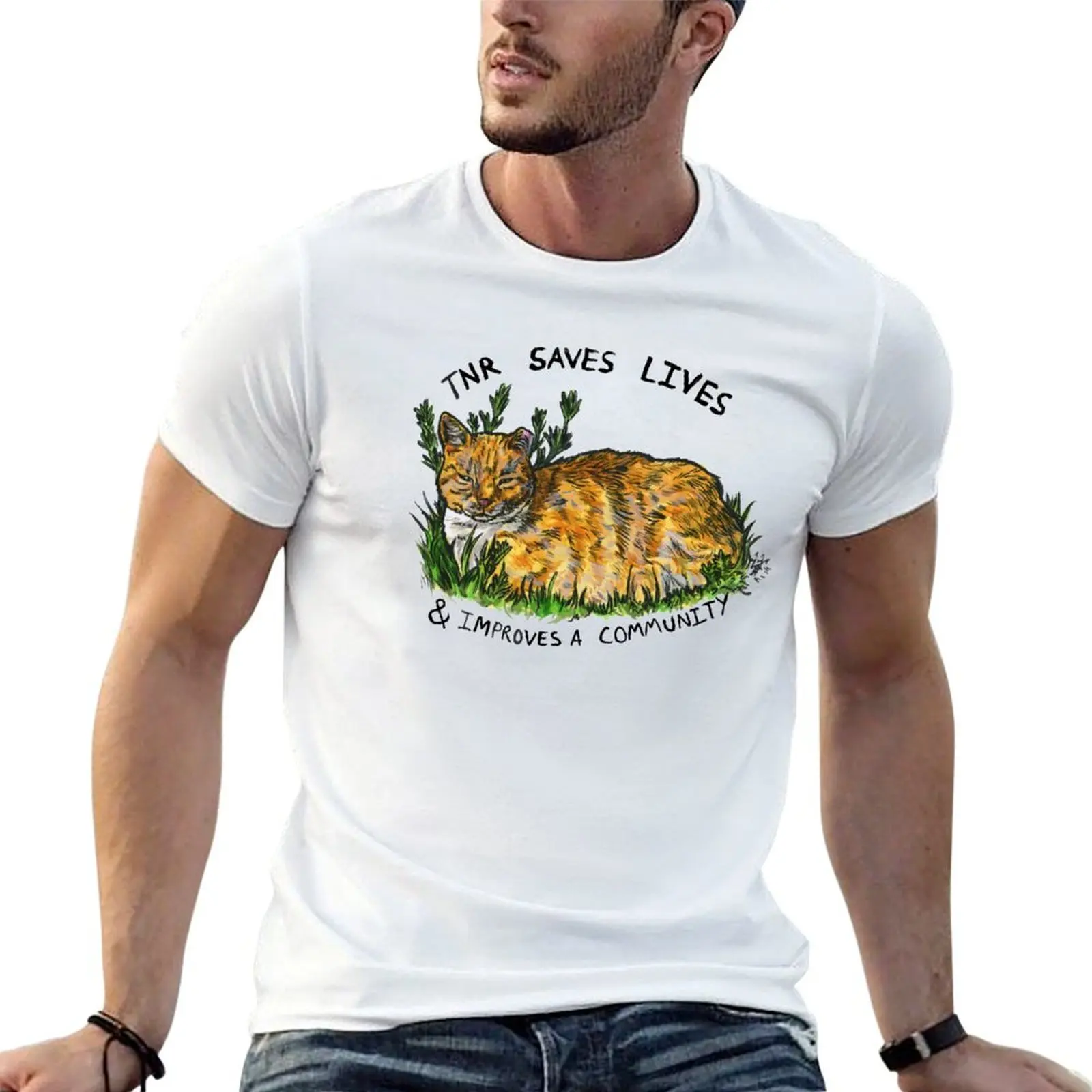 TNR sauve des vies et améliore la communauté - T-shirt avec impression d'art linéaire simple