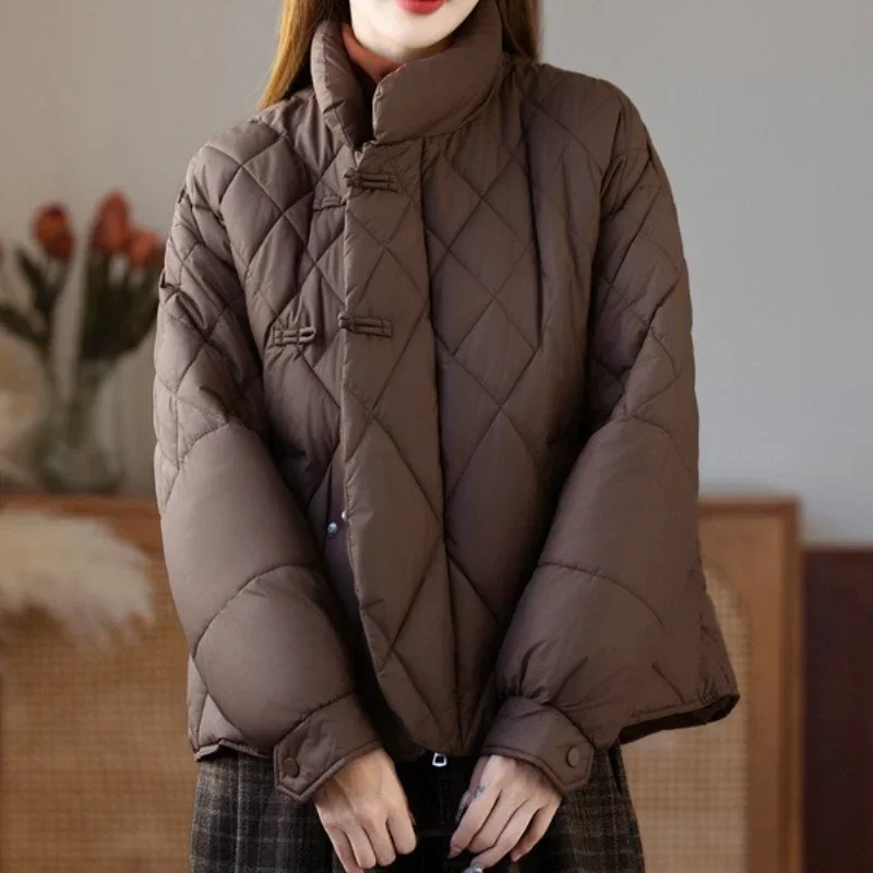 Quilted Women's Stand Collar Short Spliced Knit Zip Up Thick Warm Winter Daily Commute Campus Trendy Soft New Luxe Chic Coats