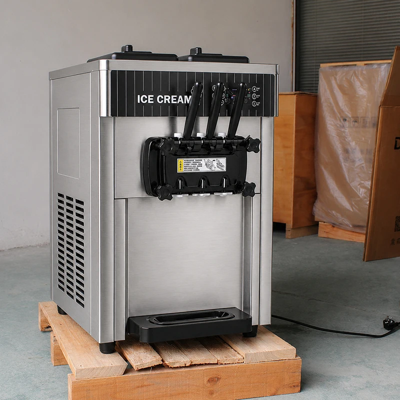 Commercial soft ice cream machine, can add milk and water, stainless steel, capacity 16-20L/H,CE certified,suitable for catering