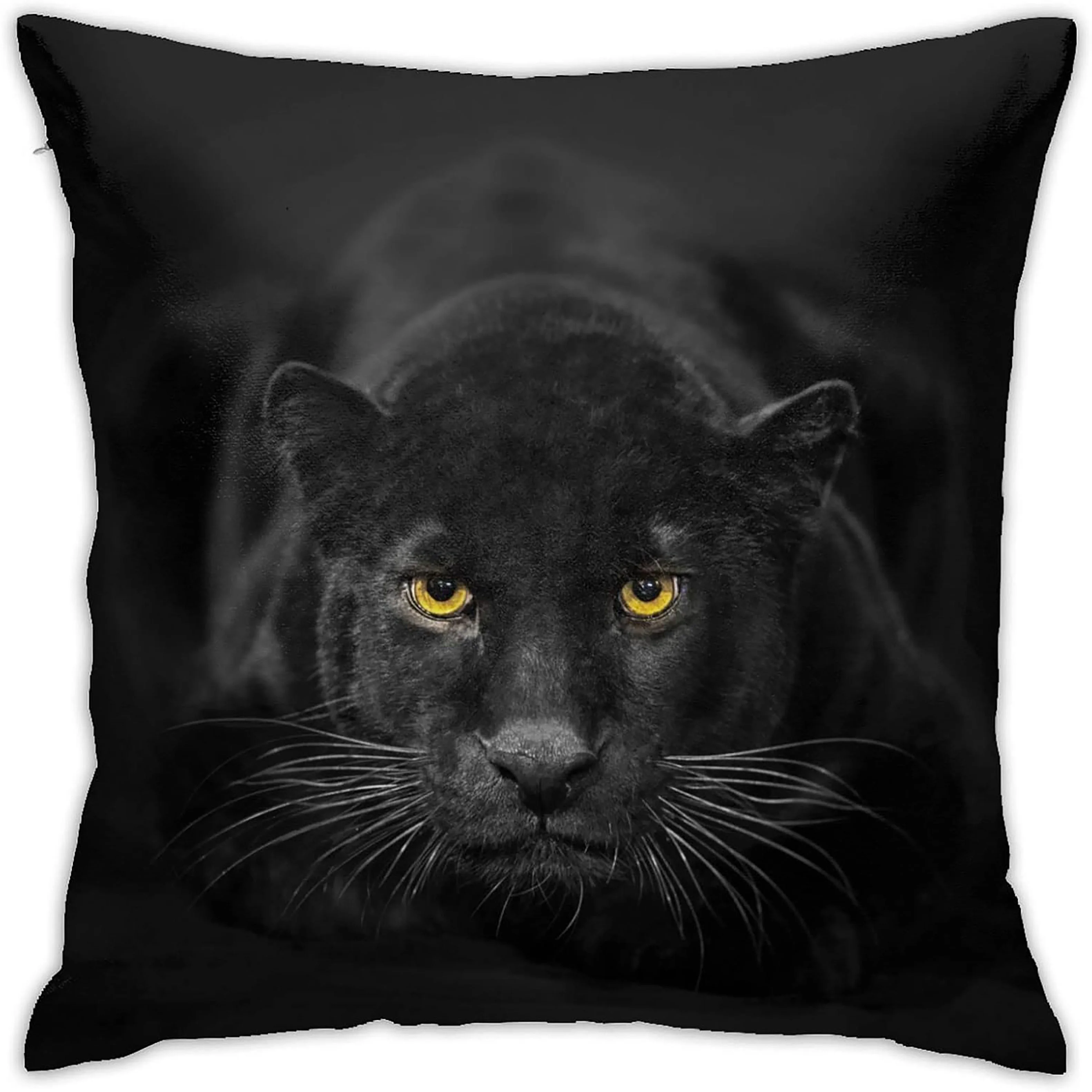 1pc 2D Flat (Pillow Not Included) Black Panther Yellow Eyes Wildlife Pillow Cover Jungle Predator Decor Soft Plush Cushion Case