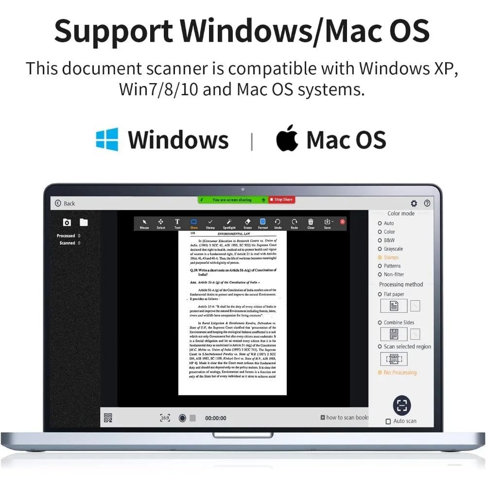 Portable USB Document Scanner, Câmera de documentos, A3 Scanner Livro Grande Formato, Altura ajustável, Max DPI 440