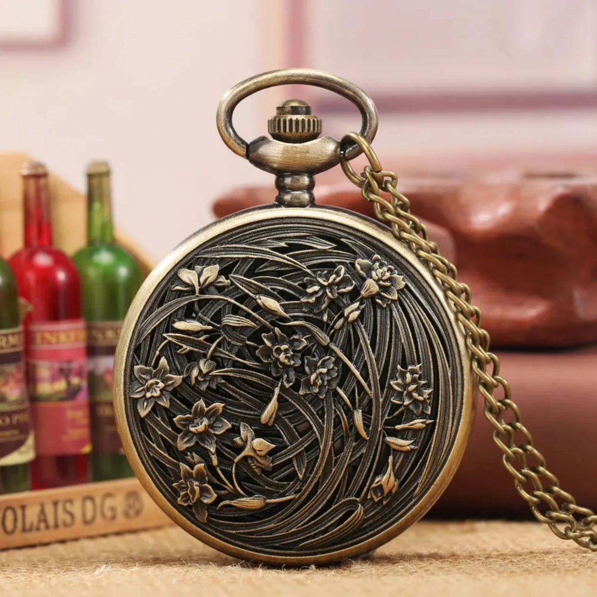 Bamboo leaves bamboo branches twigs retro pocket watch hanging decorations flip creative student exam elderly nostalgia