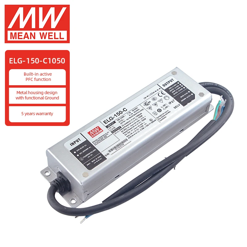 

MEAN WELL ELG-150-C1050AB-3Y Constant Current LED Driver with 3 in 1 Dimming Function 500mA 700mA 1050mA 1400mA 1750mA 2100mA