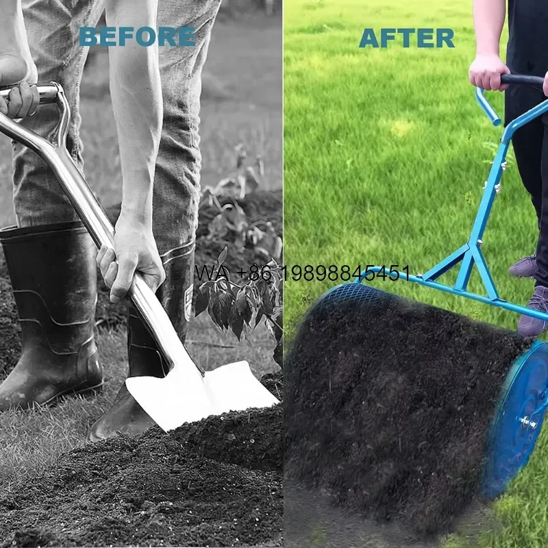 Wmwmnu Lawn Garden Spreader Compost Peat Moss Spreader with Anti Rust Metal Roller for Topsoil Mulch Topdressing