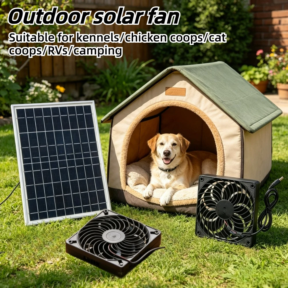 

Solar Powered 10W Ventilation Dual Fans Outdoor Air Circulation Exhaust Fan for Greenhouse Chicken Coop Pet House Cooling