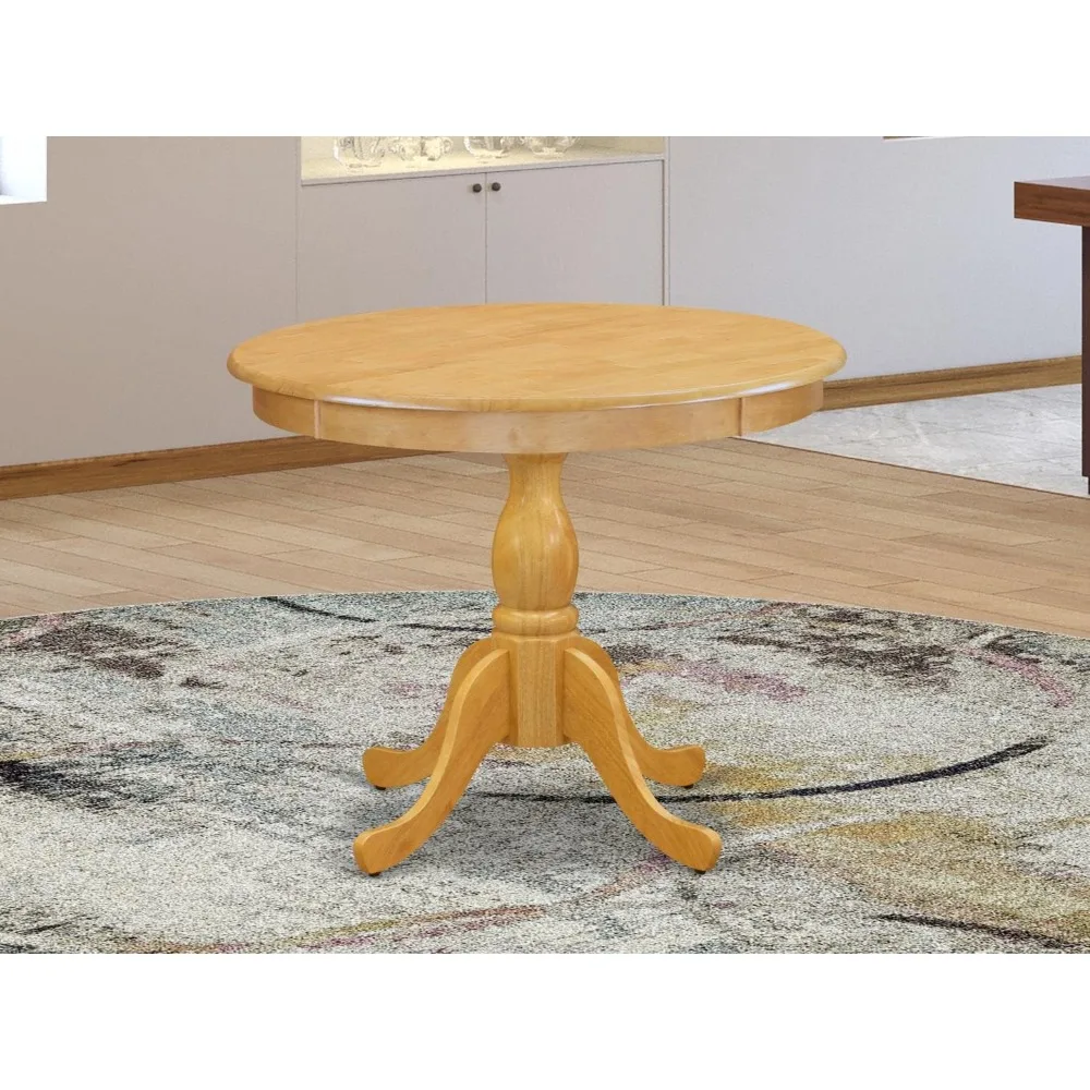 Kitchen Dining Table - a Round Wooden Table Top with Pedestal Base, 36x36 Inch, Oak