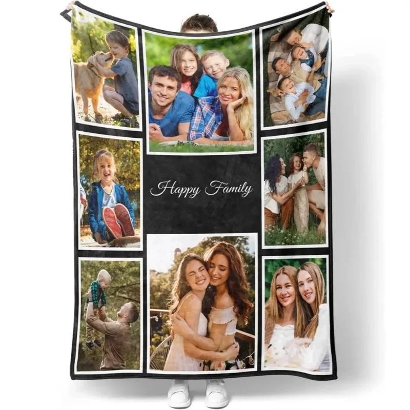 

1Pc Custom Blanket with Photo Text, Personalized Blanket Custom Throw Blanket, Custom Gift Blanket for Family, Friends