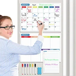 Magnetischer Kühlschrank im A3-Format, monatlicher Wochenplaner, Kalender, Tisch, trocken abwischbares Whiteboard, Zeitpläne, Kühlschrankaufkleber, Nachrichtentafel