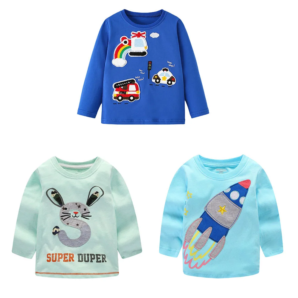 Jumping Meters 2-7T Boys T shirts Cars Embroidery Hot Selling Children's Clothing Long Sleeve Autumn Spring Blouses