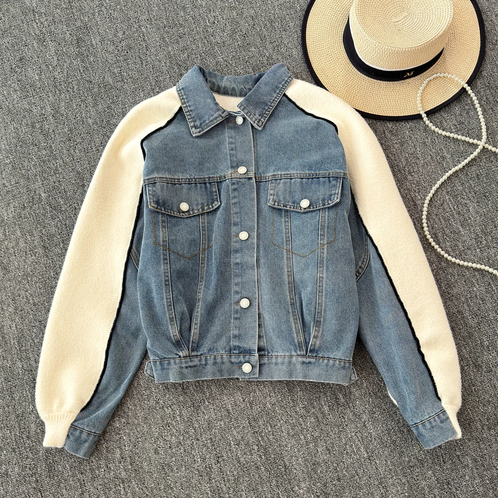 

2024 Autumn/Winter New Women's Fashion Jacket Casual Loose Streetwear Coat Splicing Denim Outerwear