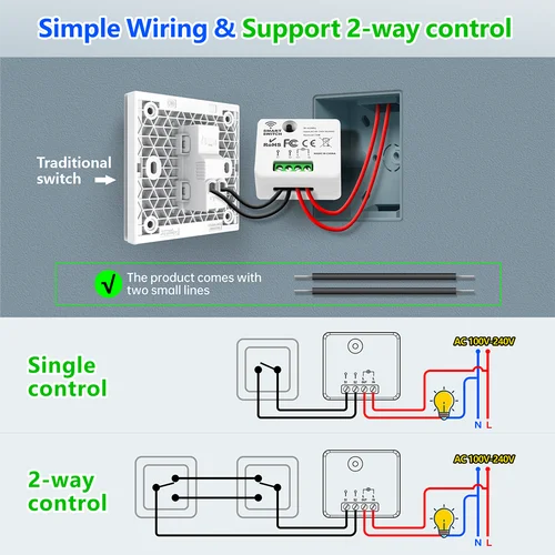 Imagen 2 del producto Interruptor de luz inteligente inalámbrico RF sin receptor de relé Neutral 433Mhz AC 220V 110V Mini Moudle lámpara de Control remoto individual en vivo