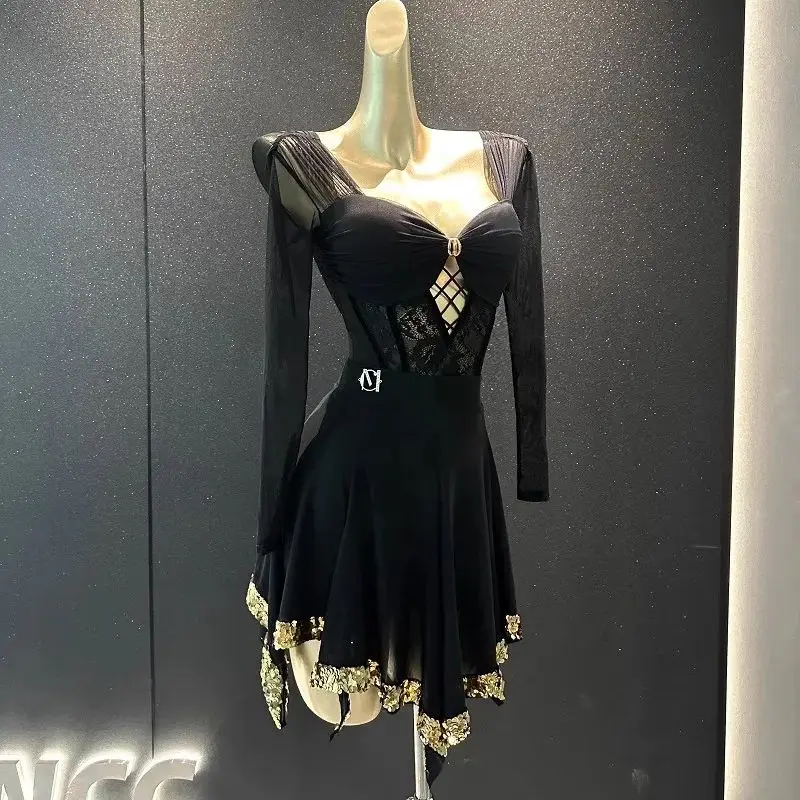 2025 ผู้หญิงละตินเต้นรําชุดเซ็กซี่ลูกไม้ตาข่ายแยกชุด Chacha Rumba ผู้ใหญ่ละตินเต้นรําเสื้อผ้า DN21155