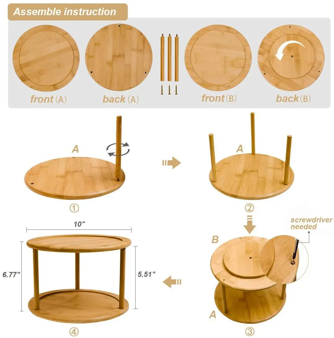 Bamboo Two Tired Spice Rack 360 Degree Rotating Organizer & Holder Tabletop Stand,Kitchen Countertop Pantry Cabinet