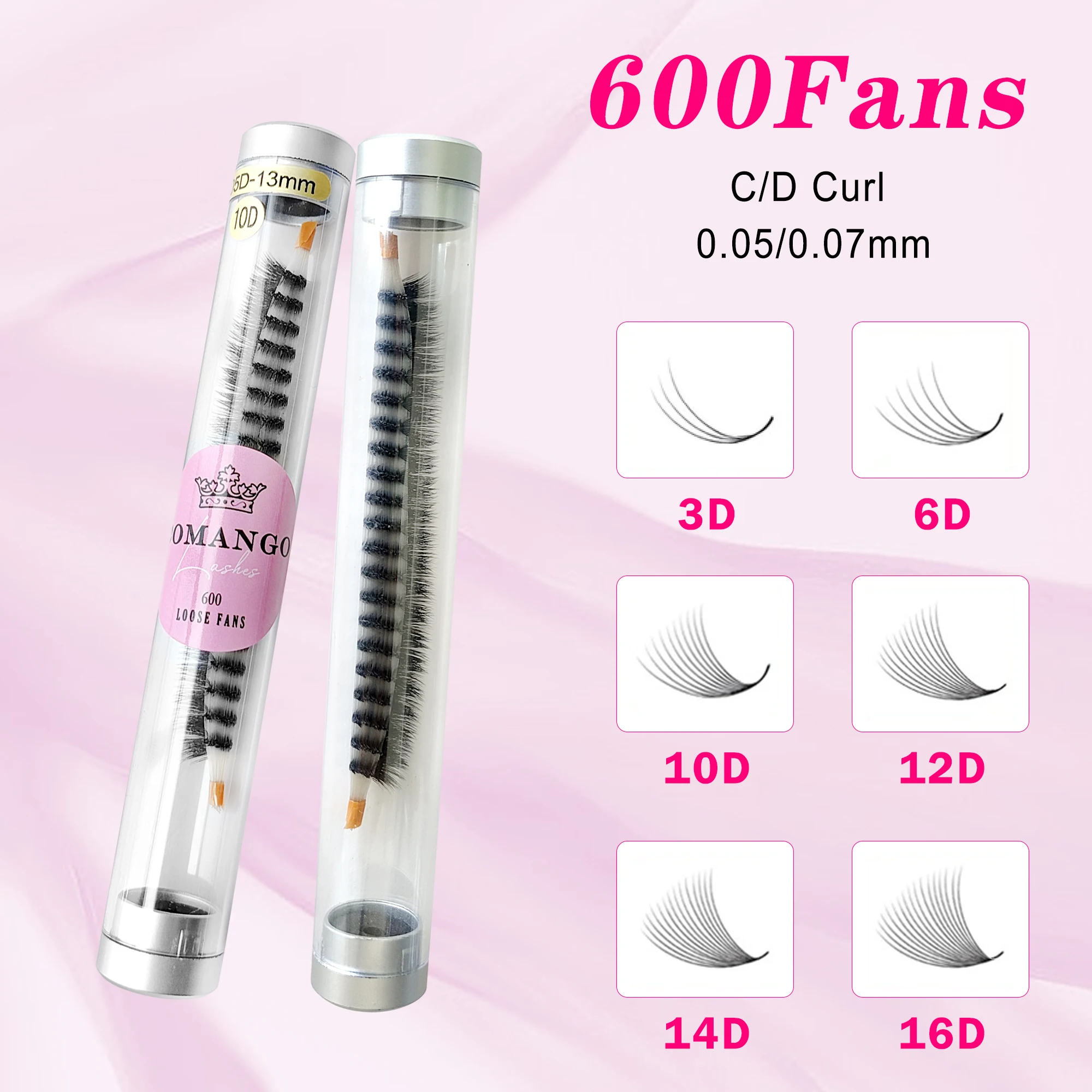 CoMango 600Pcs Wispy Premade Volume Fan Lashes Pointy Base 3D-16D Natural Soft False Mink Bulk Bundle Eyelashes Extensions