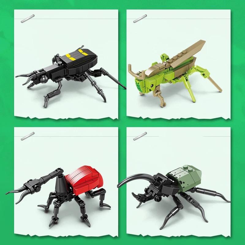 Creativity Insect Mini Model Building Blocks MOC Beetle City Jungle Animal Baby DIY Bricks Educational Toys For Children Gifts