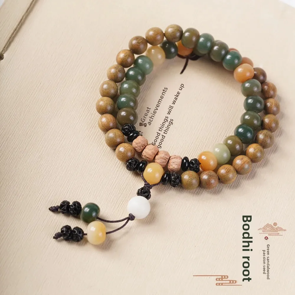 دائرة مزدوجة سوار اليد Dunhuang Boddhi خشب الصندل الأخضر لتقوم بها بنفسك مائة بذور نمط البوذية سبحة صلاة مجوهرات للرجال و ث #1