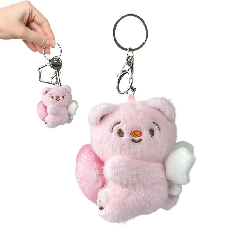 Plush Bear Keychain Cute Backpack Pendant Angel With Rebound Heart Plush Toy Keychain Backpack Pendant Cute Purse Handbag Charm