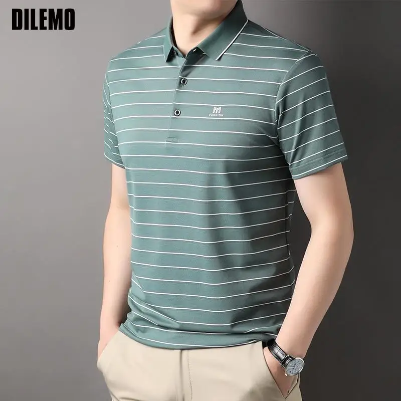 

Top Grade Yarn-dyed Process New Summer Brand Striped Plain Designer Polo Shirt Short Sleeve Casual Tops Fashions Mens Clothes