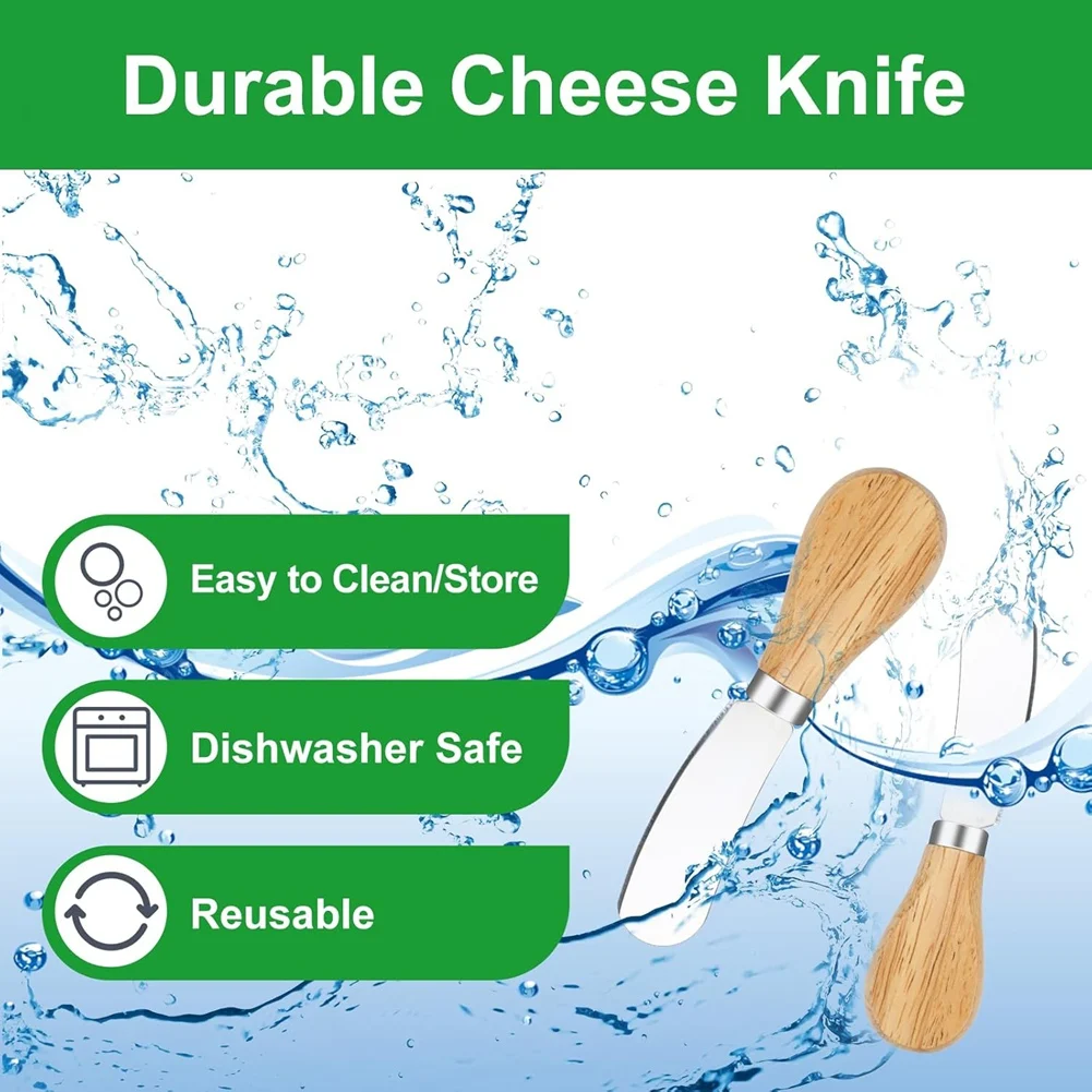 TFTP-10Pcs Cheese Spreader Knives, Mini Butter Knife Spreader With Wooden Handle, Stainless Steel Cheese Knife Set