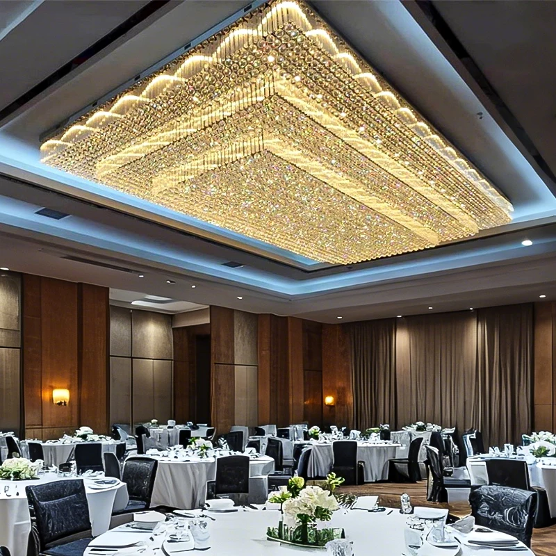 

Hotel Restaurant Crystal Chandelier Custom Led Light Fixture Banquet Hall Pendent Light Villa High Ceiling Hanging Lamp Lustre