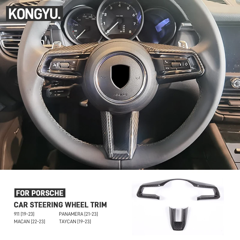 

Real Dry Carbon Fiber Car Steering Wheel Button Frame Cover Trim For Porsche 911 992 Panamera Macan Taycan 2019-2023 Accessories