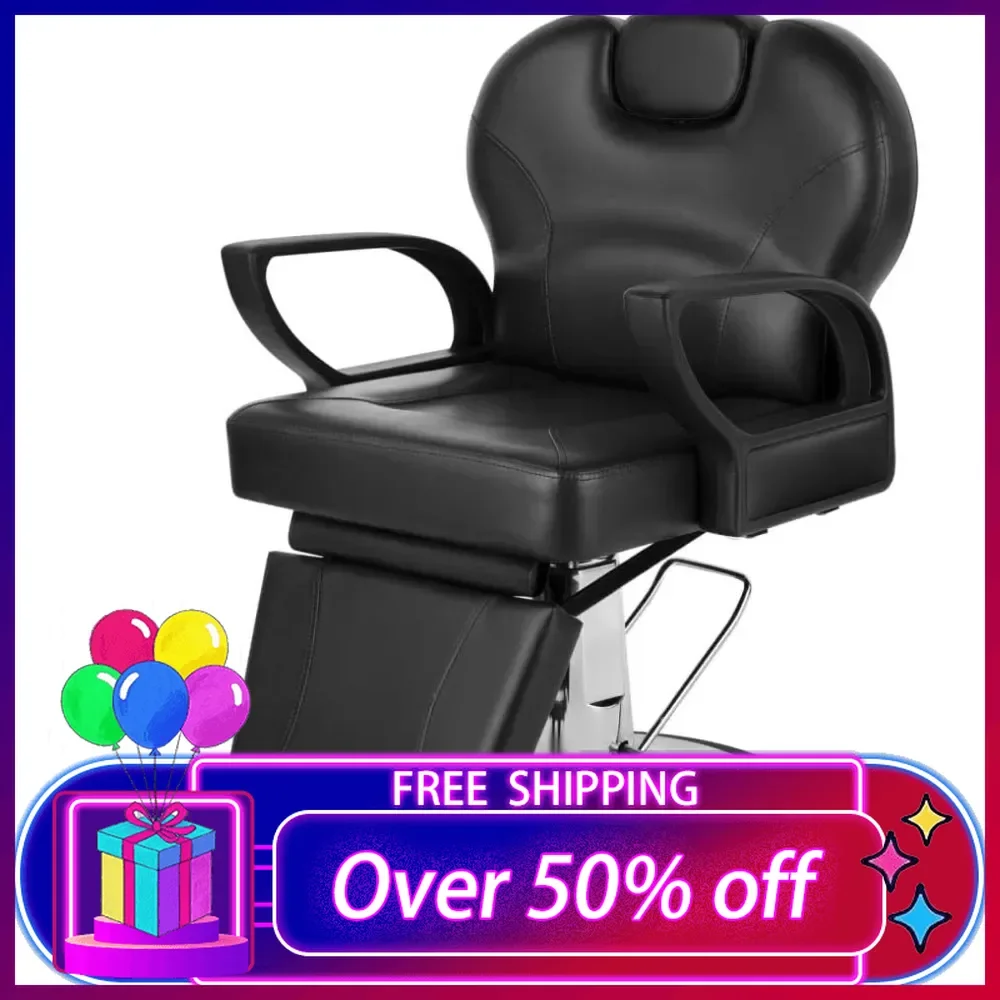 

Barber Chair for Salon, Reclining Barber Chair Heavy Duty Adjustable Height & Headrest, Barber Shop Chairs Wide Seat Comfort