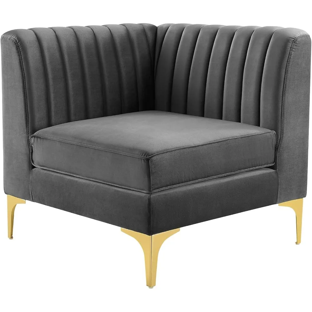 

Tufted Sofa Corner Chair, Velvet, Grey Gray, Modern Contemporary, Lounge Hotel Lobby Hospitality