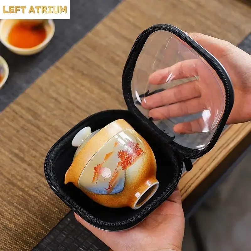 Travel Tea Set Express Cup Portable Small  Carry on Bag Outdoor Kung Fu    Pot