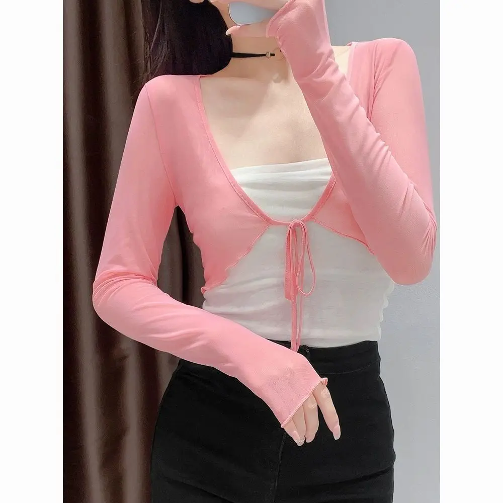 

Summer Versatile Women's ort Open Cardigan awl Thin Long Sve Chiffon Outerwear Ultra-ort Length V-ne Other Materia...