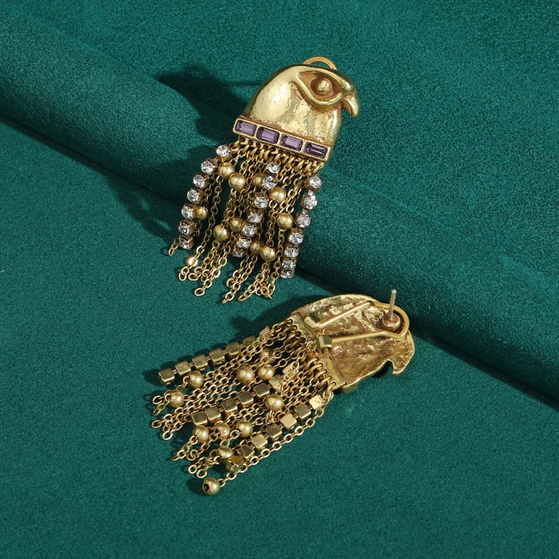 

Vintage Gold Color Eagle Drop Earrings Large Head Designer Natural Stone Long Tassel Chain Retro Element For Lady New Party 2026