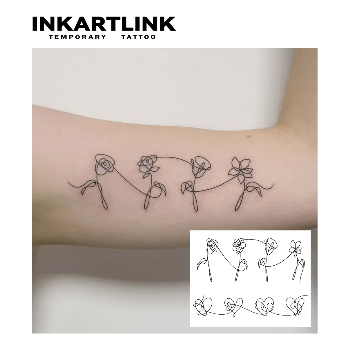 Line love rose  Temporary Tattoo,Lasts To 15 Days New Technology Magic Waterproof Semi Permanent Sticker.