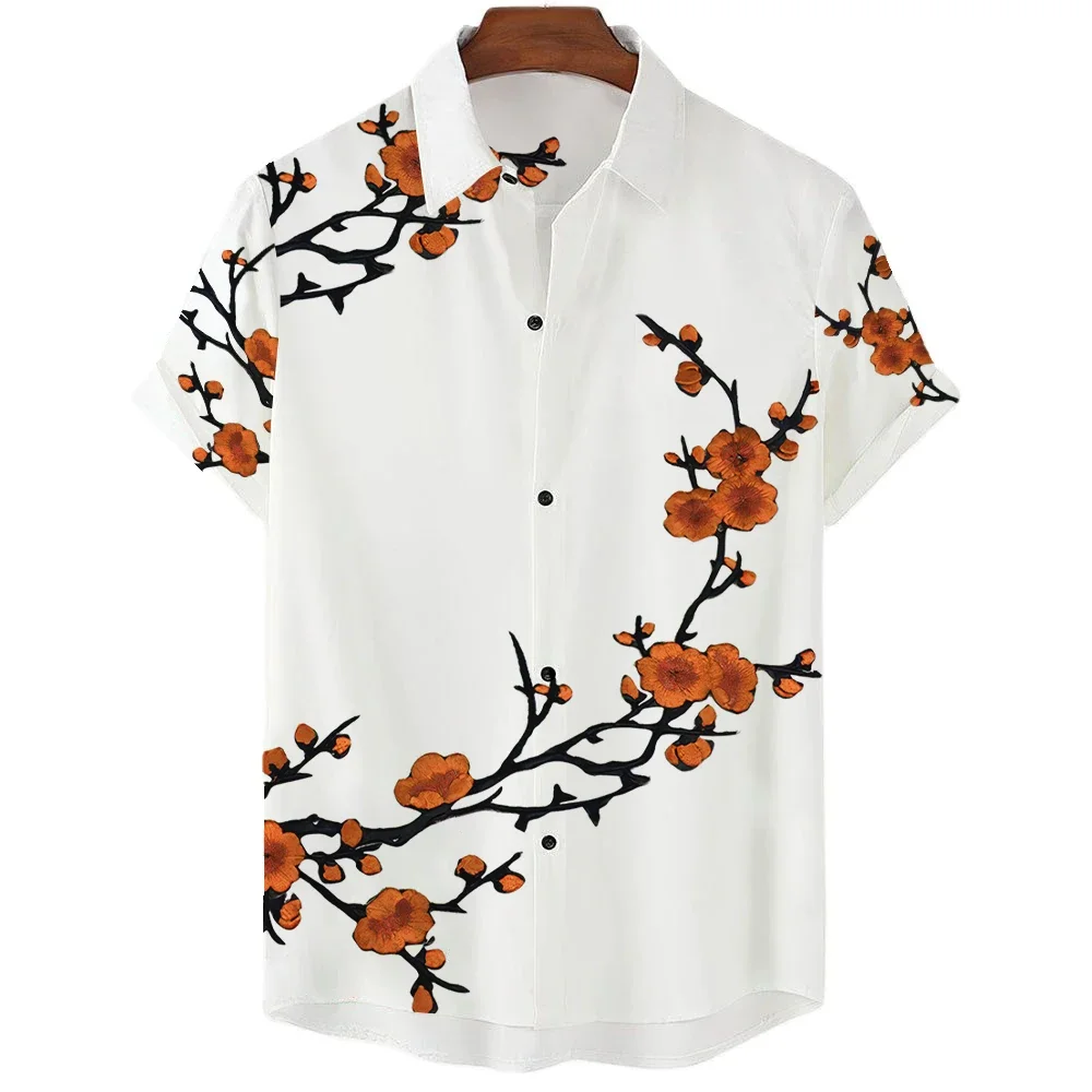 Chemise de luxe à manches courtes pour hommes, revers social, chemise boutonnée, esthétique japonaise décontractée, imprimé de fleurs de cerisier,