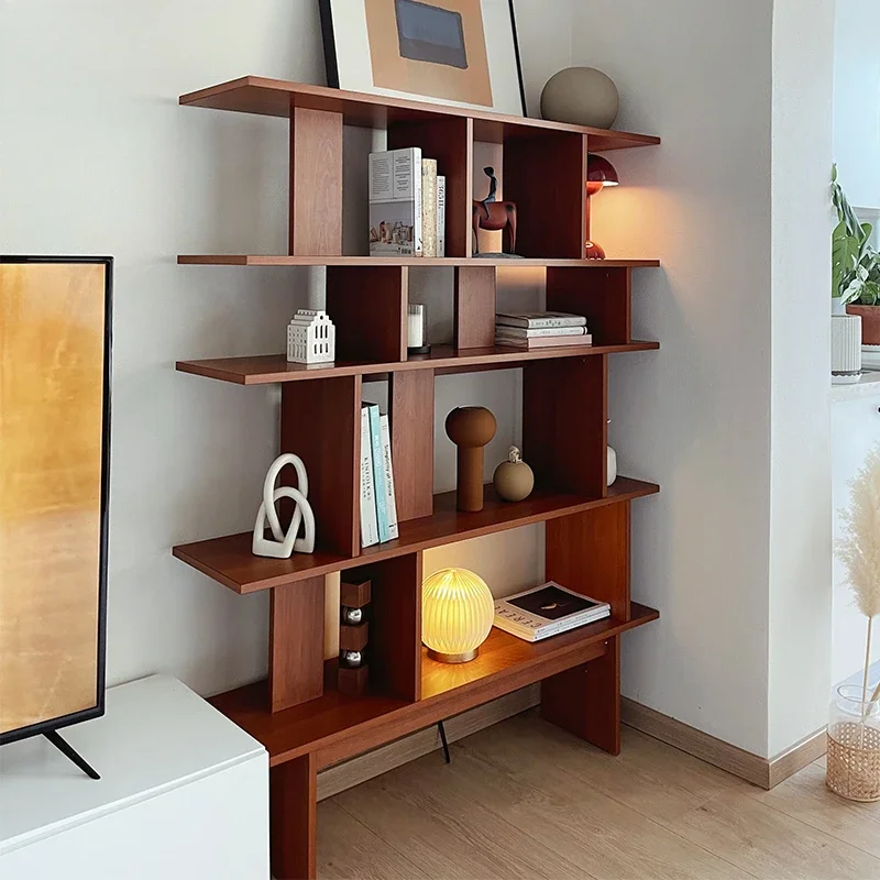 Simple medieval multi-layer reading bookshelf floor-to-ceiling display wall storage rack living room study storage