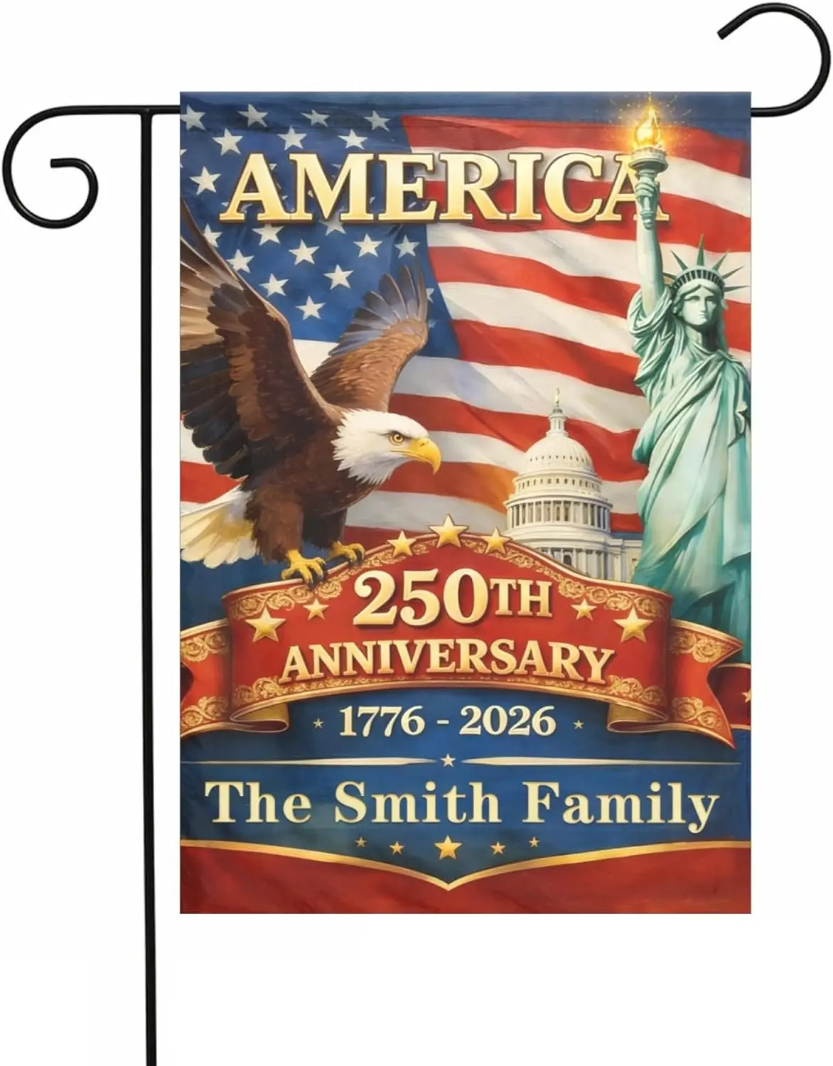 Personalized 250th Anniversary Garden Flag 12x18 Inch Double Sided - Custom Family Name Patriotic Yard Flag, 10 Designs Cust ZZM