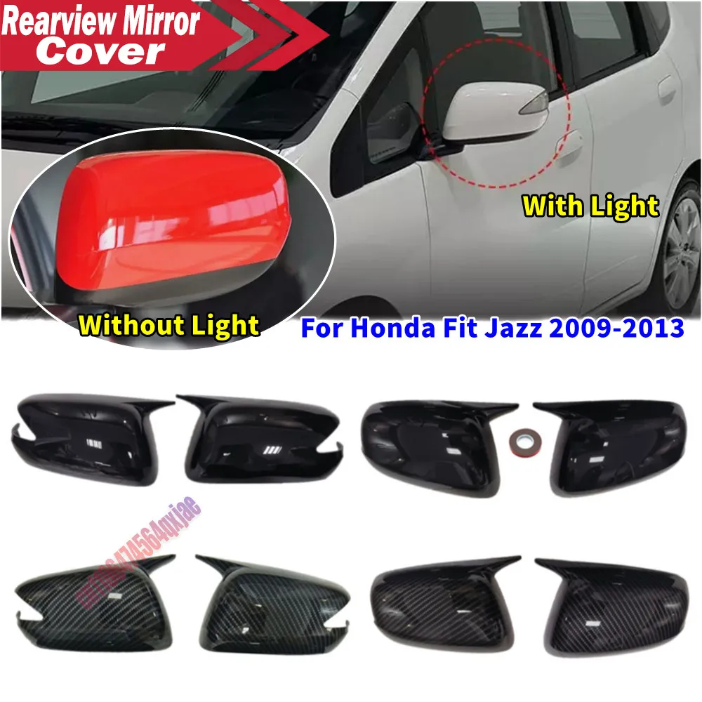For Honda Fit Jazz 2009-2013 Car Rearview Side Mirror Cover Wing Cap Exterior Door Housing Trim Adhesive Sticker