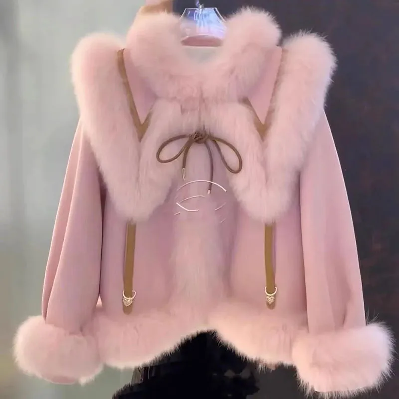 

2024 Autumn And Winter New Thick Imitation Fox Fur Grass Patchwork Women's Fur Coat Down Cotton Jacket Lamb Wool Jacket For Wome