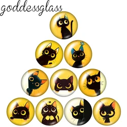 New Yellow style Black Cat Cute Cartoon 10pcs 12mm/18mm/20mm/25mm Round photo glass cabochon demo flat back Making findings