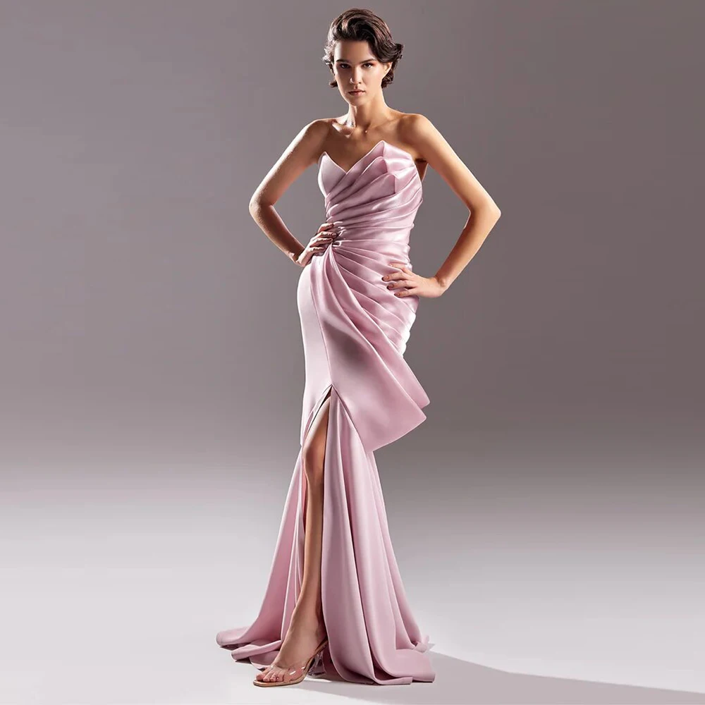 

Sexy Evening Dresses Lilac Satin Pleat Tiered Front Split Asoebi Evening Dress Mermaid Sweetheart Bespoke Occasion Gown 2024