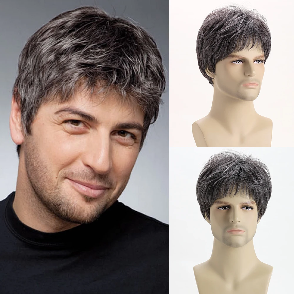 

Short Natural Curly Hair For Male Young Men Heat Resistant Fiber Synthetic Wigs