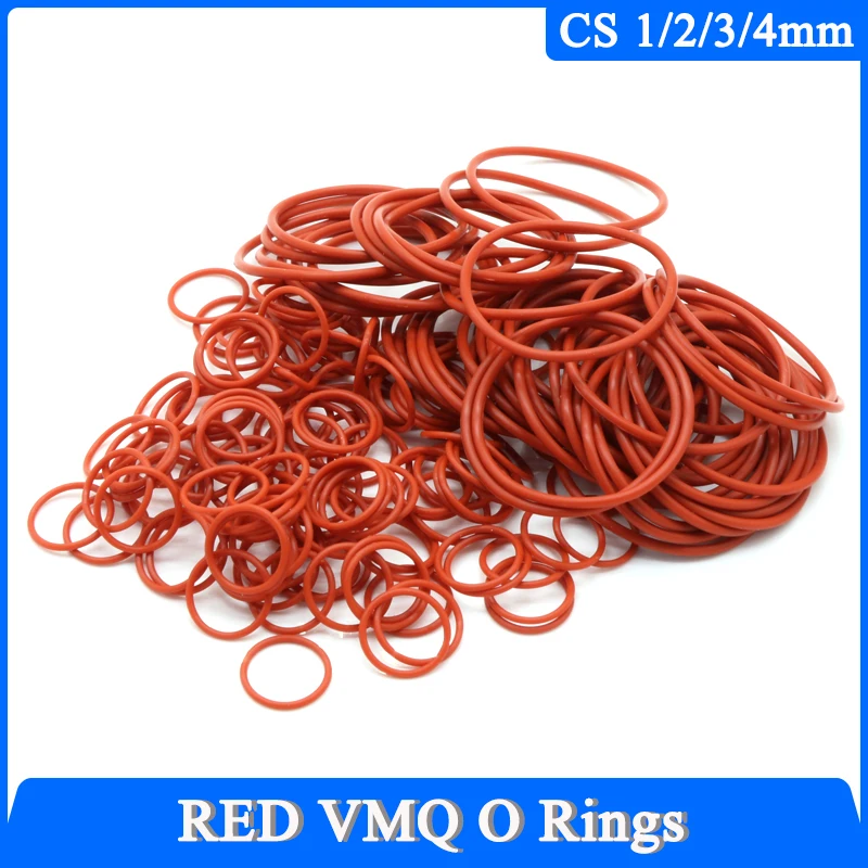 50pcs VMQ O Ring Red Silicone Gasket CS 1/2/3/4mm Food Grade Waterproof Washer Round O Shape Silicone Rubber Ring Gaskets