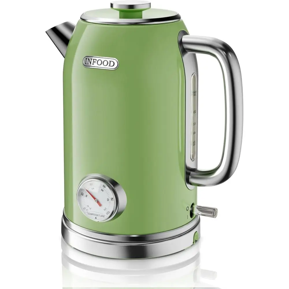 

Retro Electric Kettle 1.8L/60.8oz with Thermometer - 1200W Fast Boiling Stainless Steel Tea Kettle with Water Level, BPA-Free, A