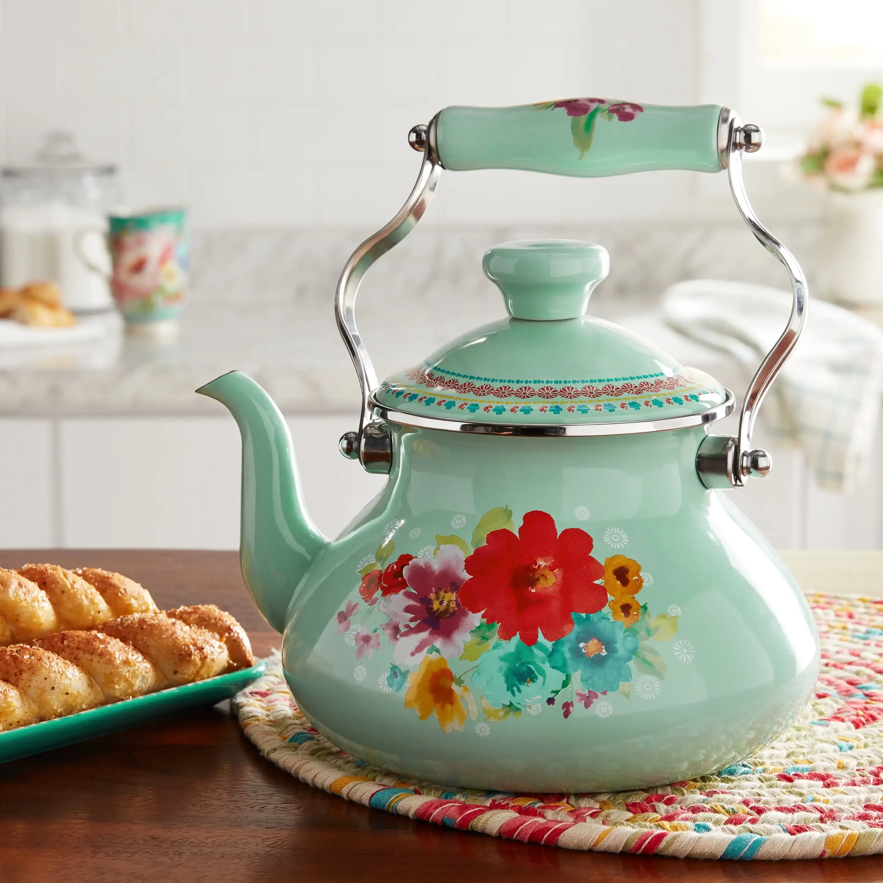 Breezy Blossom Enamel on Steel 1.9-Quart Tea Kettle