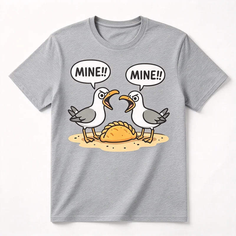 Funny Seagull Mine Mine T Shirt Men Women Cute Cartoon Seagull Fight for Pastry Graphic Short Sleeve Cotton Tee Humor Y2k Top