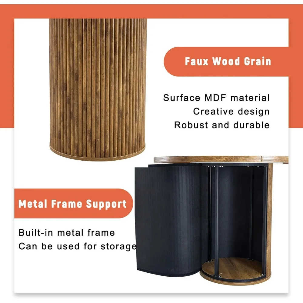 طقم طاولة طعام مستديرة لـ 4، طاولة خشبية مستديرة مكونة من 5 قطع مع طاولة طعام حديثة للمزرعة و4 كراسي من جلد الغزال للمطبخ #3