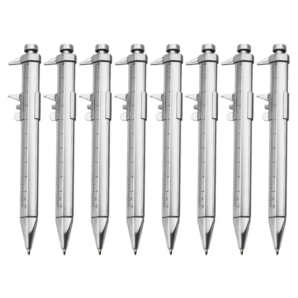 8Pcs Vernier Caliper Ballpoint Pen Multifunctional Scale Ruler Writing Tool Plastic Shell Metal Nib Smooth Office School