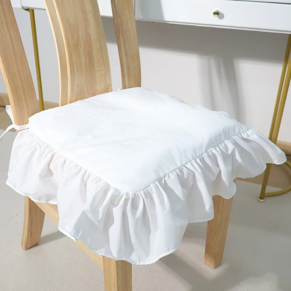 

White French-Style Chair Cover Decorative Washable Dining Chair Back Decor Comfortable Strap Fixation Ruffle Cushion Living Room