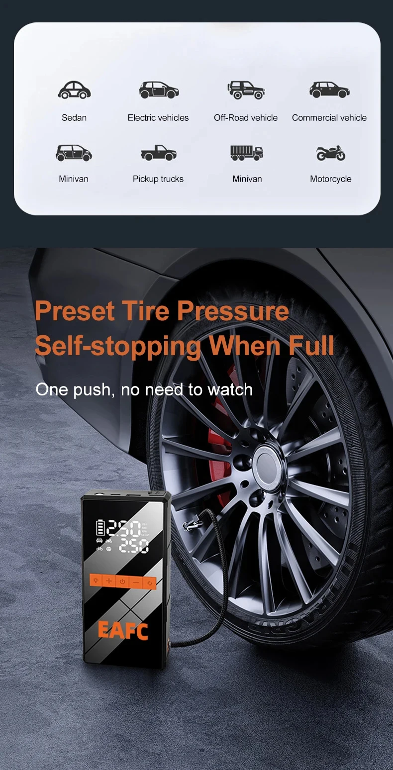 12V Car Jump Starter 4 In 1 Car Wireless Tire Inflator Pump Air Compressor Power Bank Potable Battery Starting Fast Charging