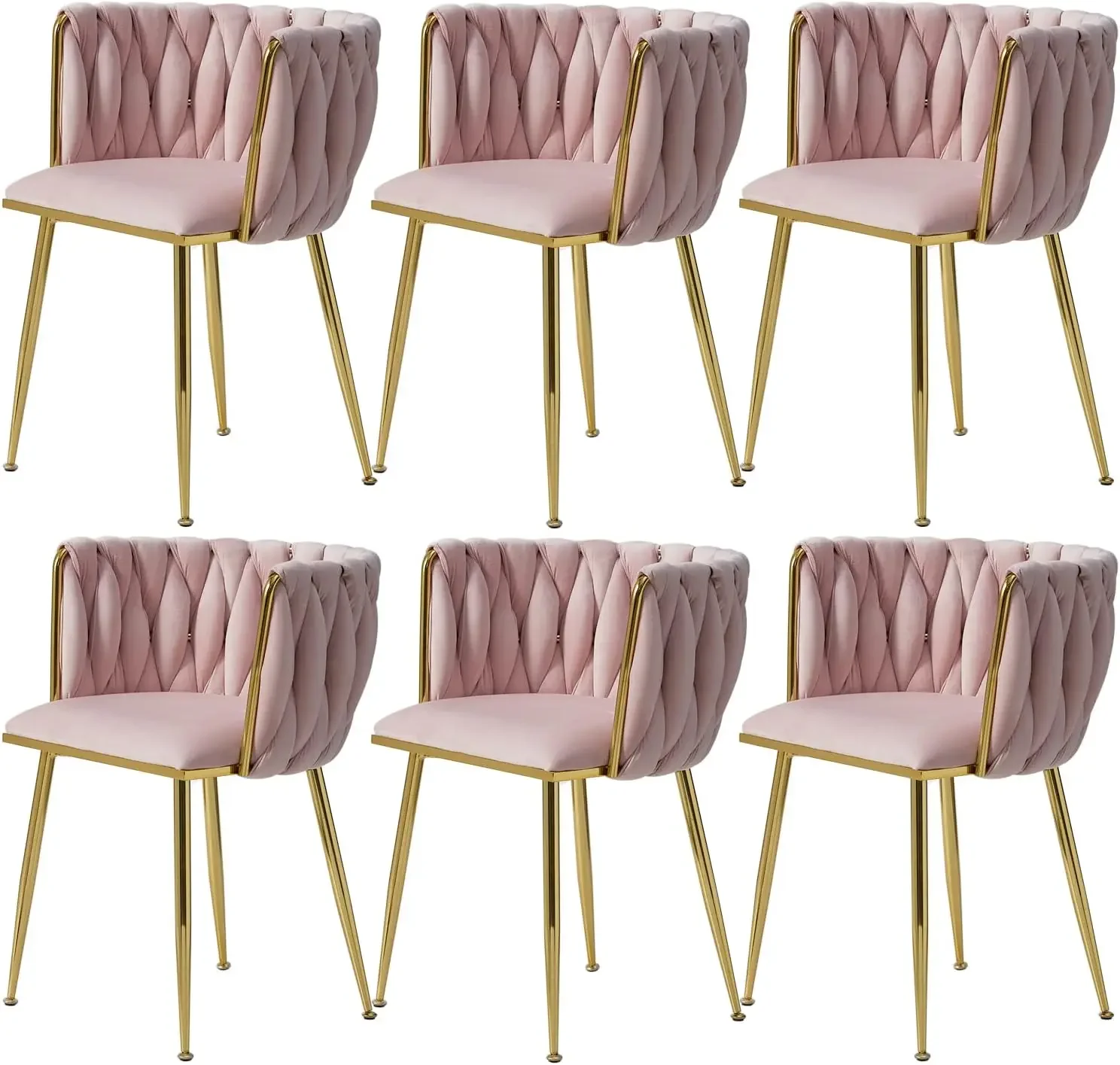 

Nrizc Woven Dining Chairs Set of 6, Velvet Upholstered Dining Chairs with Gold Metal Legs, Modern Accent Chairs for Living Room,