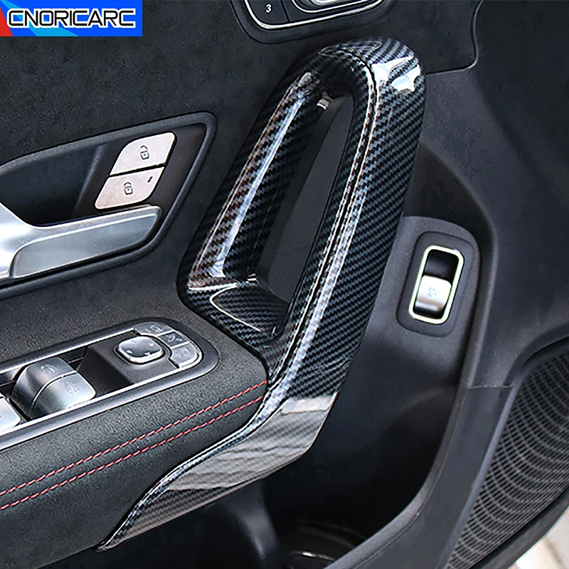 Inner Door Armrest Handle Panel Frame Trim For Mercedes Benz A Class W177 CLA C118 2019-2022 Car Accessory Carbon Fiber Pattern